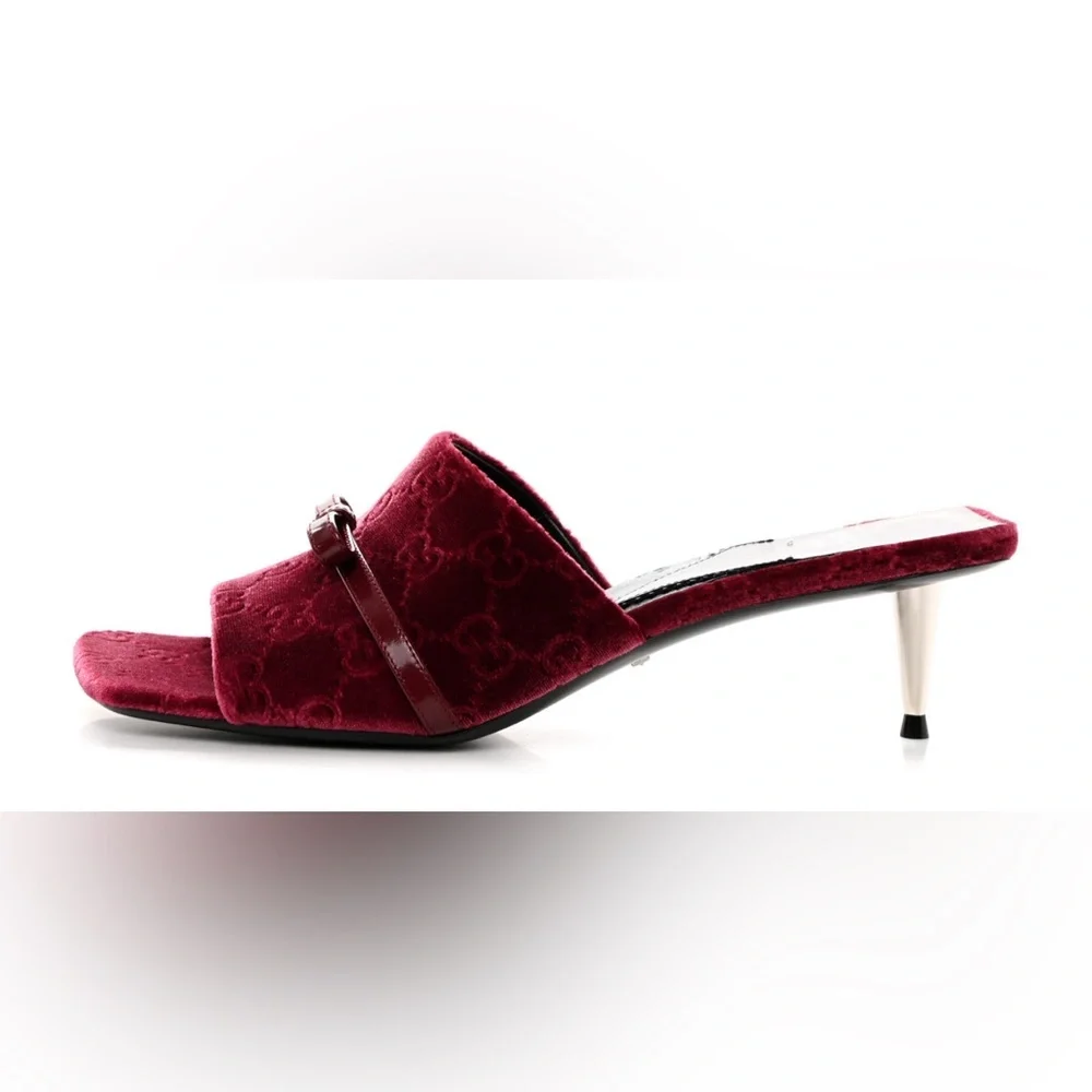SOLD - Gucci NIB NWT 38.5 velvet ashmir regent bow sandal burgundy kitten heels - Picture 5 of 5